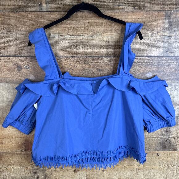 N/Nicholas Cotton Square Neck Cold Shoulder Crop Top Blue Size 4 NWT - Picture 9 of 13